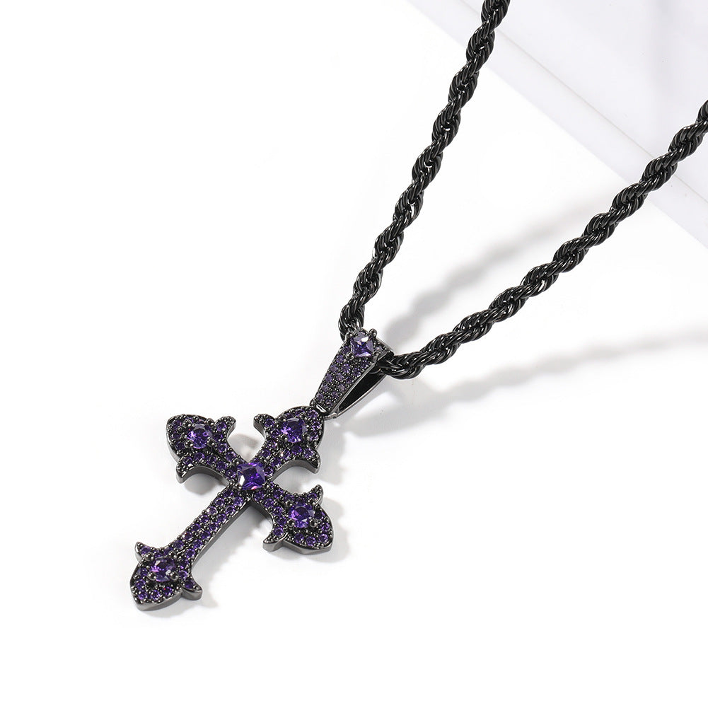 Hip-Hop Diamond-Encrusted Zircon Cross Necklace