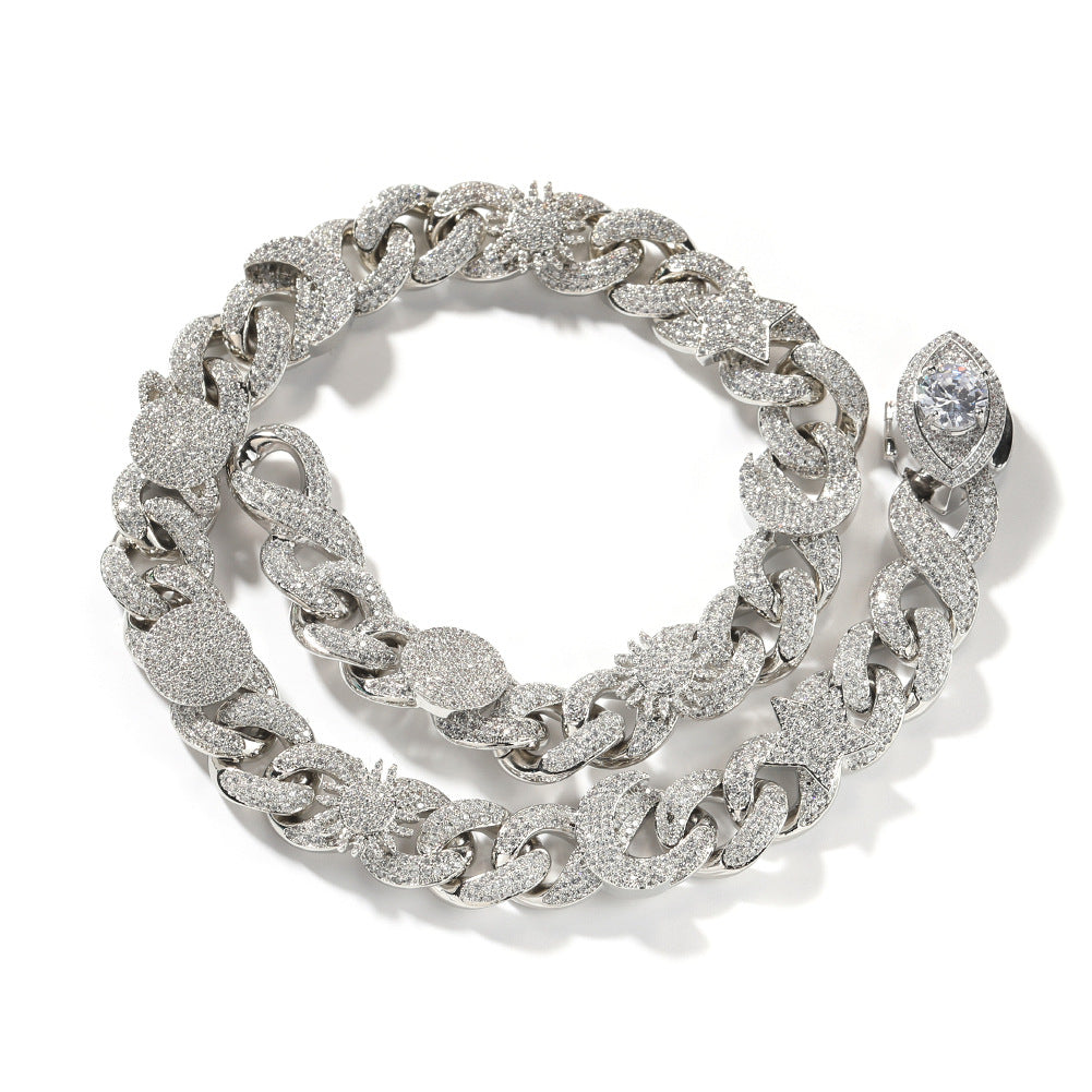 Hip-hop zircon-encrusted sun, star and eye necklace