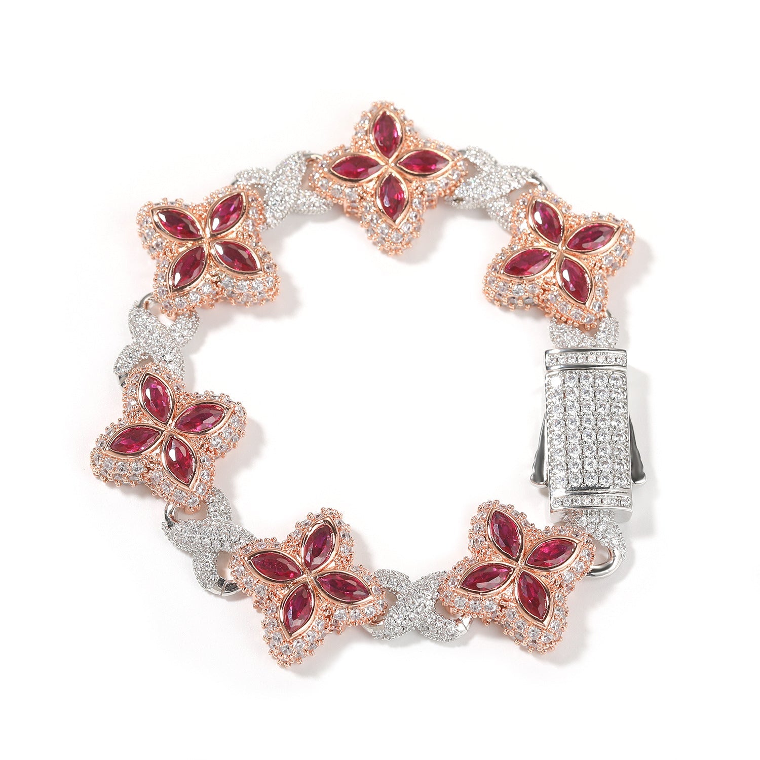 Hip-hop zircon colored infinite four-leaf clover bracelet