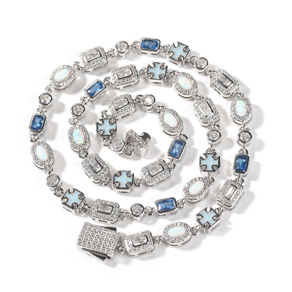 6mm blue colored gemstone bracelet with diamonds