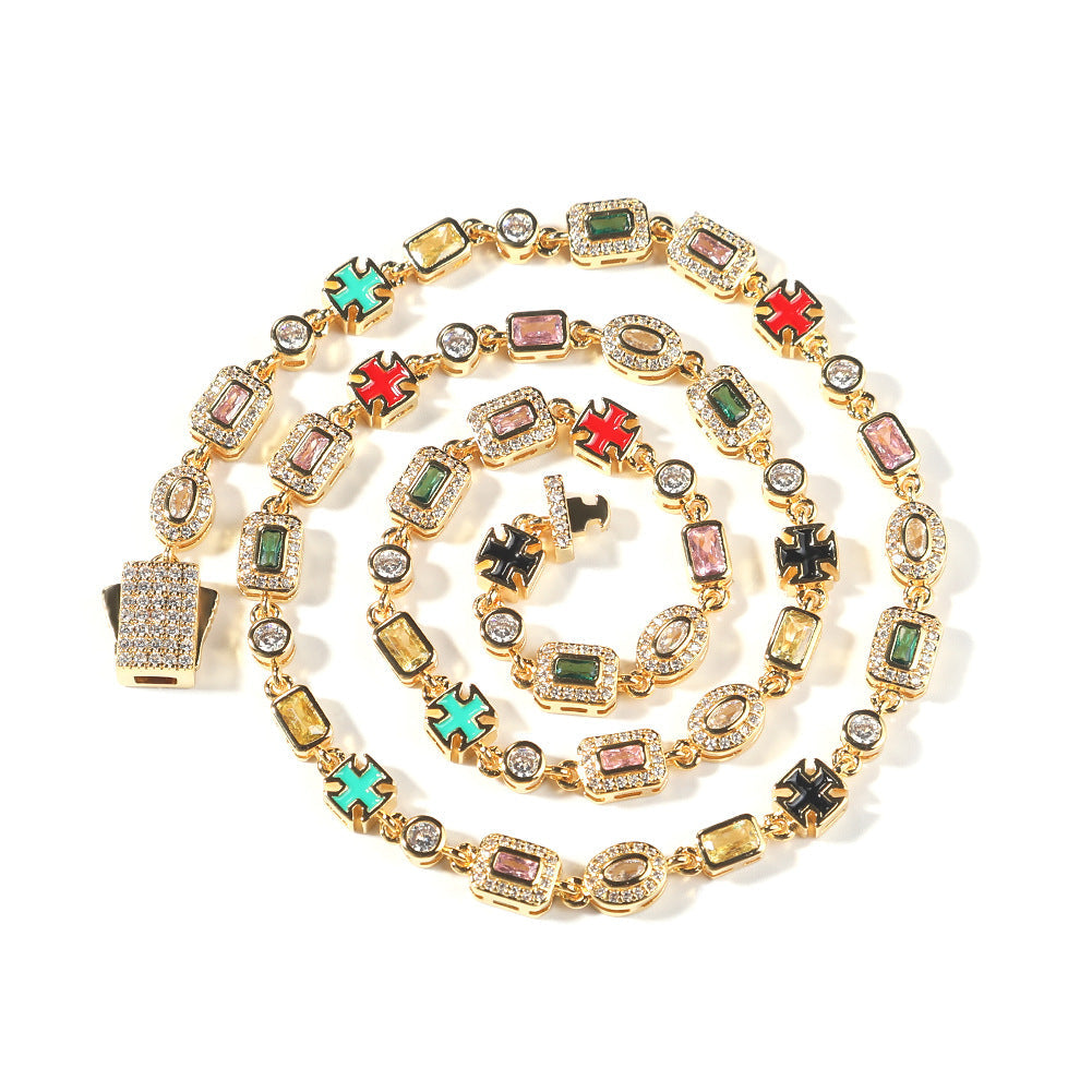 Hip-Hop Diamond-Encrusted 6mm Colored Gemstone Bracelet