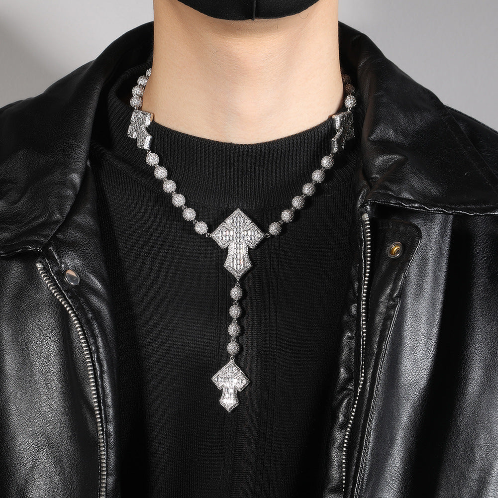 Hip Hop Beaded Zirconia Cross Necklace