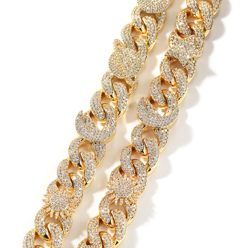 Hip-hop zircon-encrusted sun, star and eye necklace