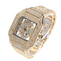 Hip-hop diamond-encrusted hollowed-out square watch
