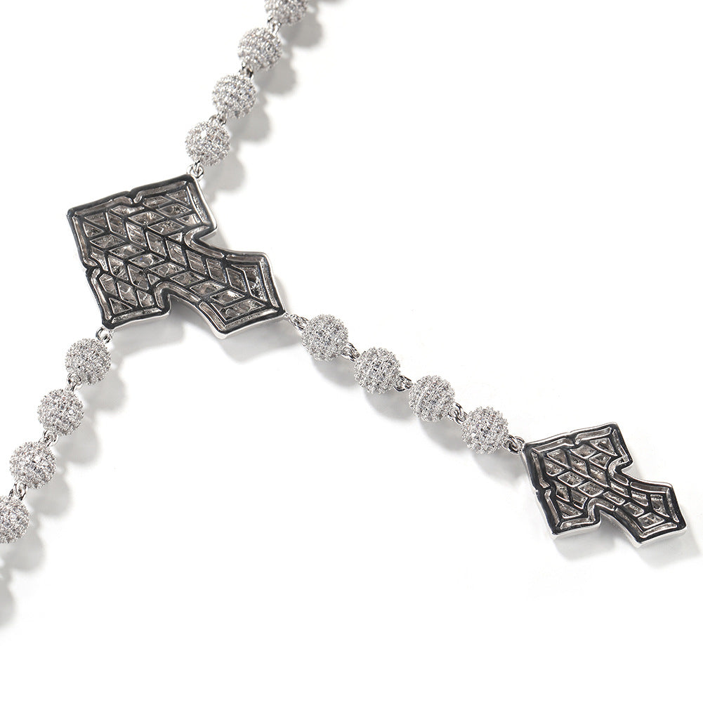 Hip Hop Beaded Zirconia Cross Necklace