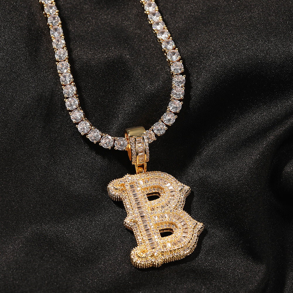 Hip-hop fully diamond-encrusted spiky rock sugar letter necklace