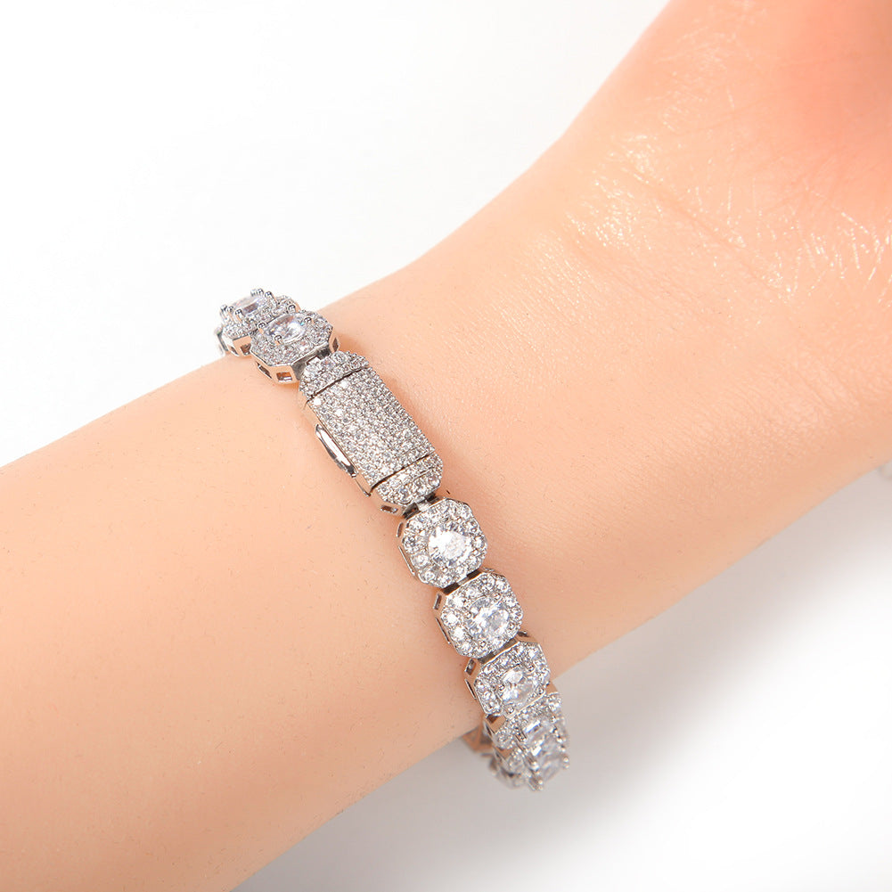 Hip-hop 9mm square rock candy zircon bracelet