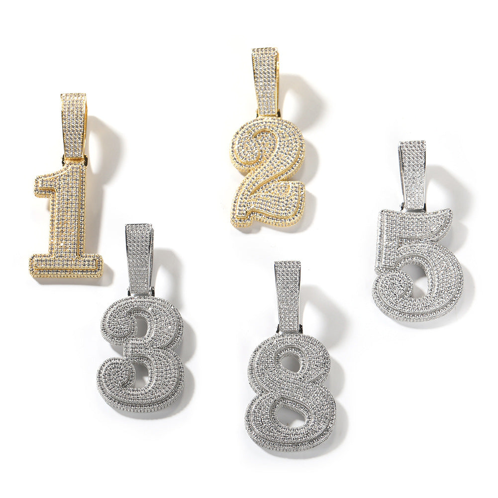 Hip-hop diamond-encrusted number pendant