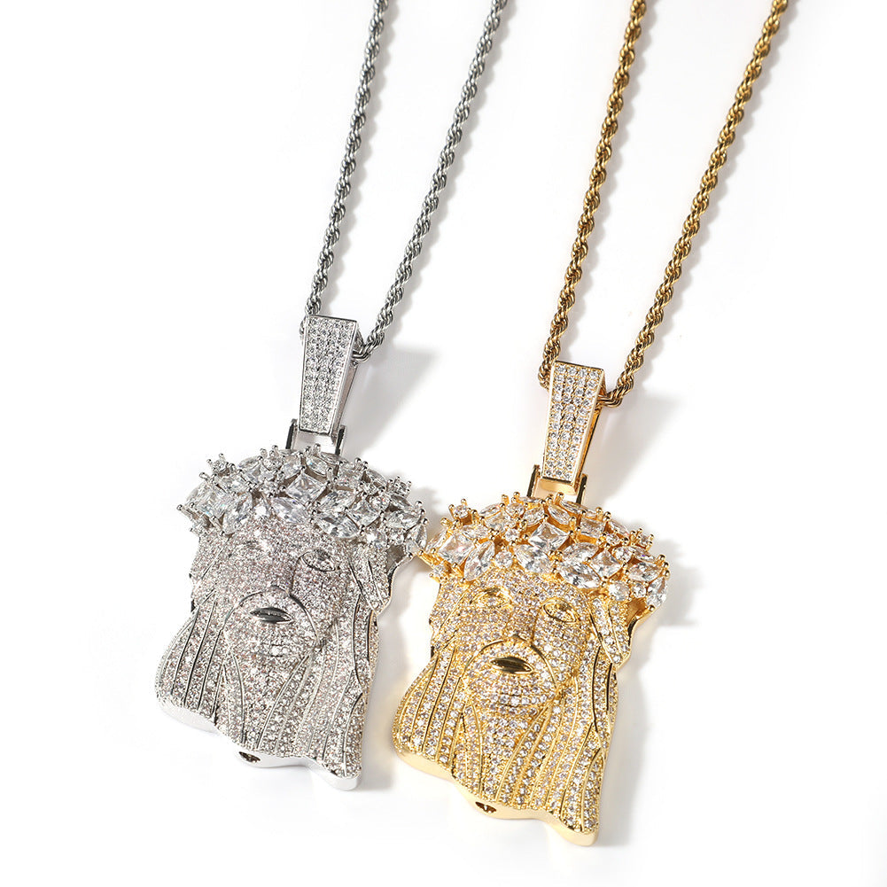 Hip Hop  Iced Out CZ Jesus Piece Pendant Necklace