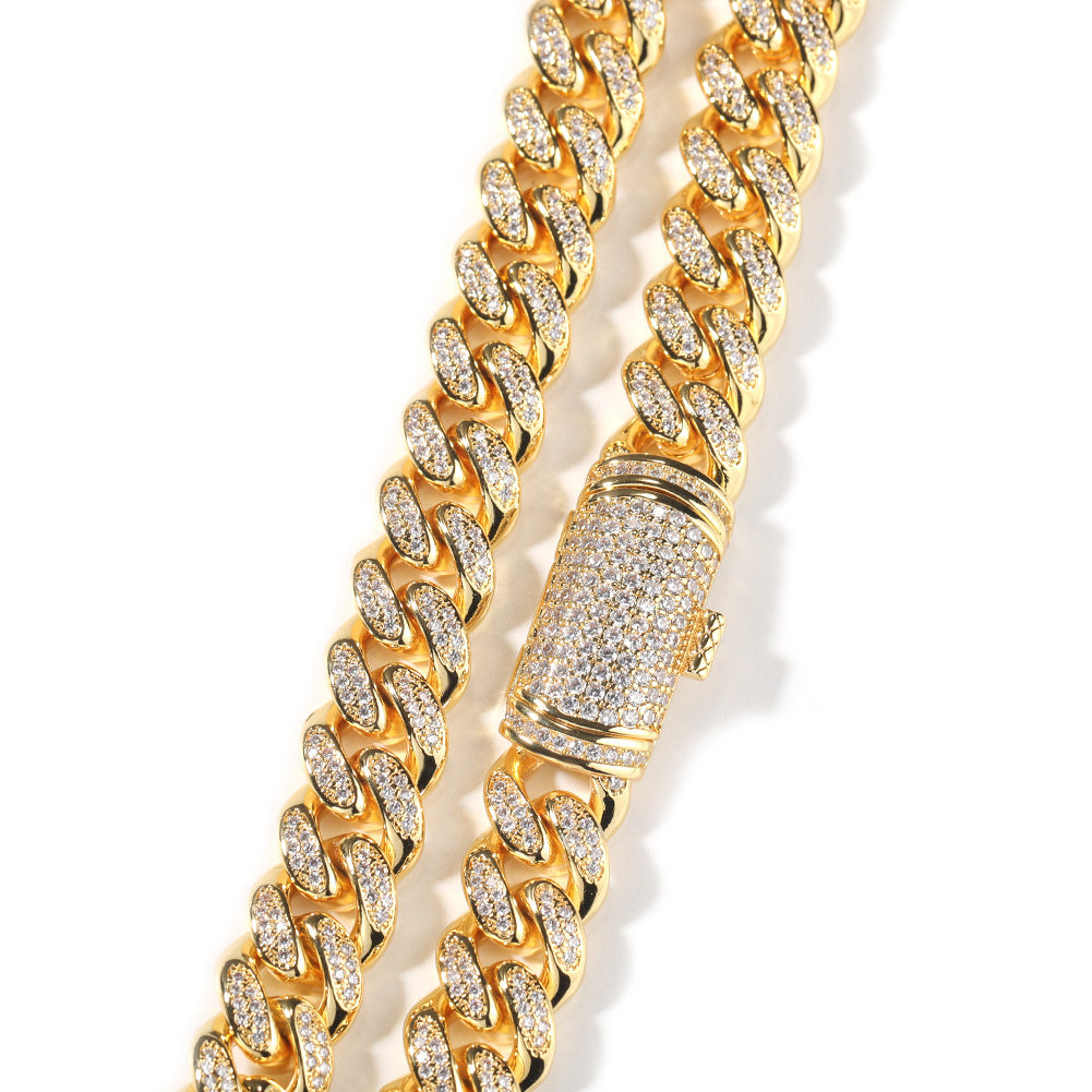 Hip-hop diamond-encrusted zircon three-cross Cuban necklace