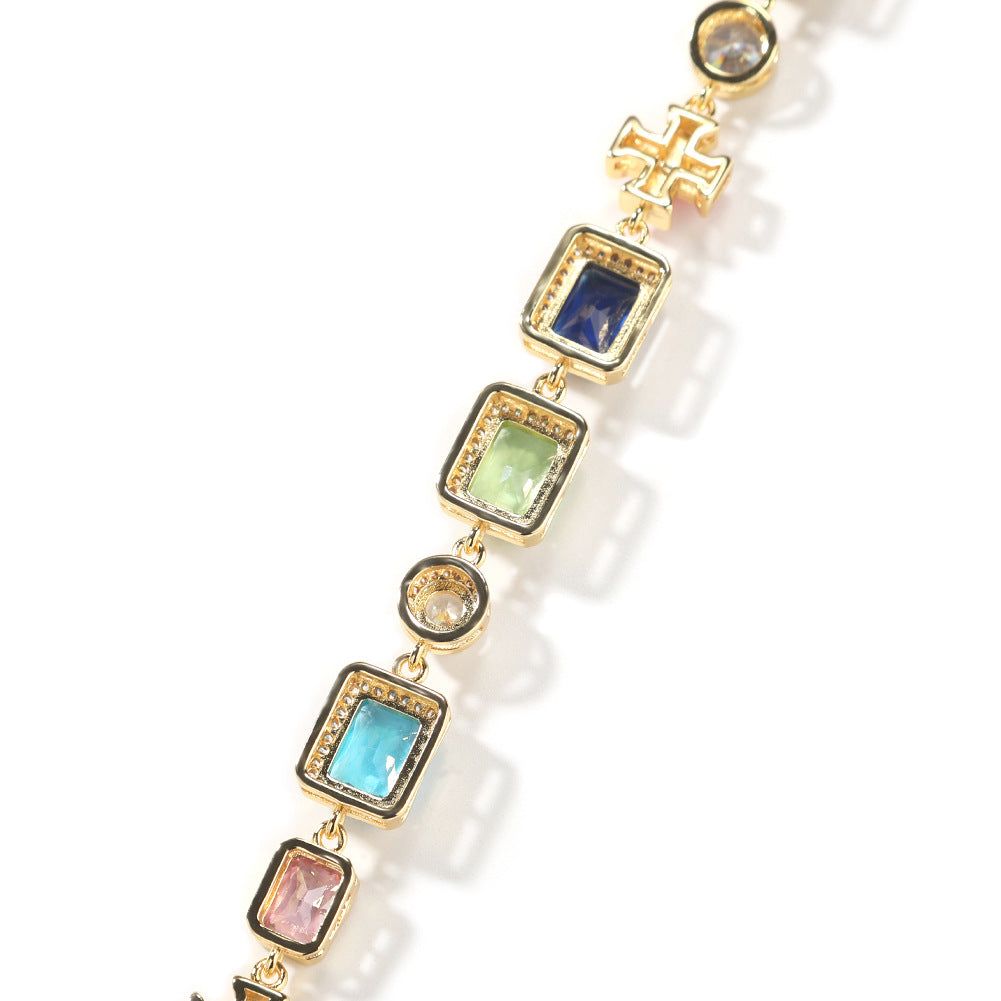 Exquisite diamond-encrusted colored gemstone bracelet and necklace