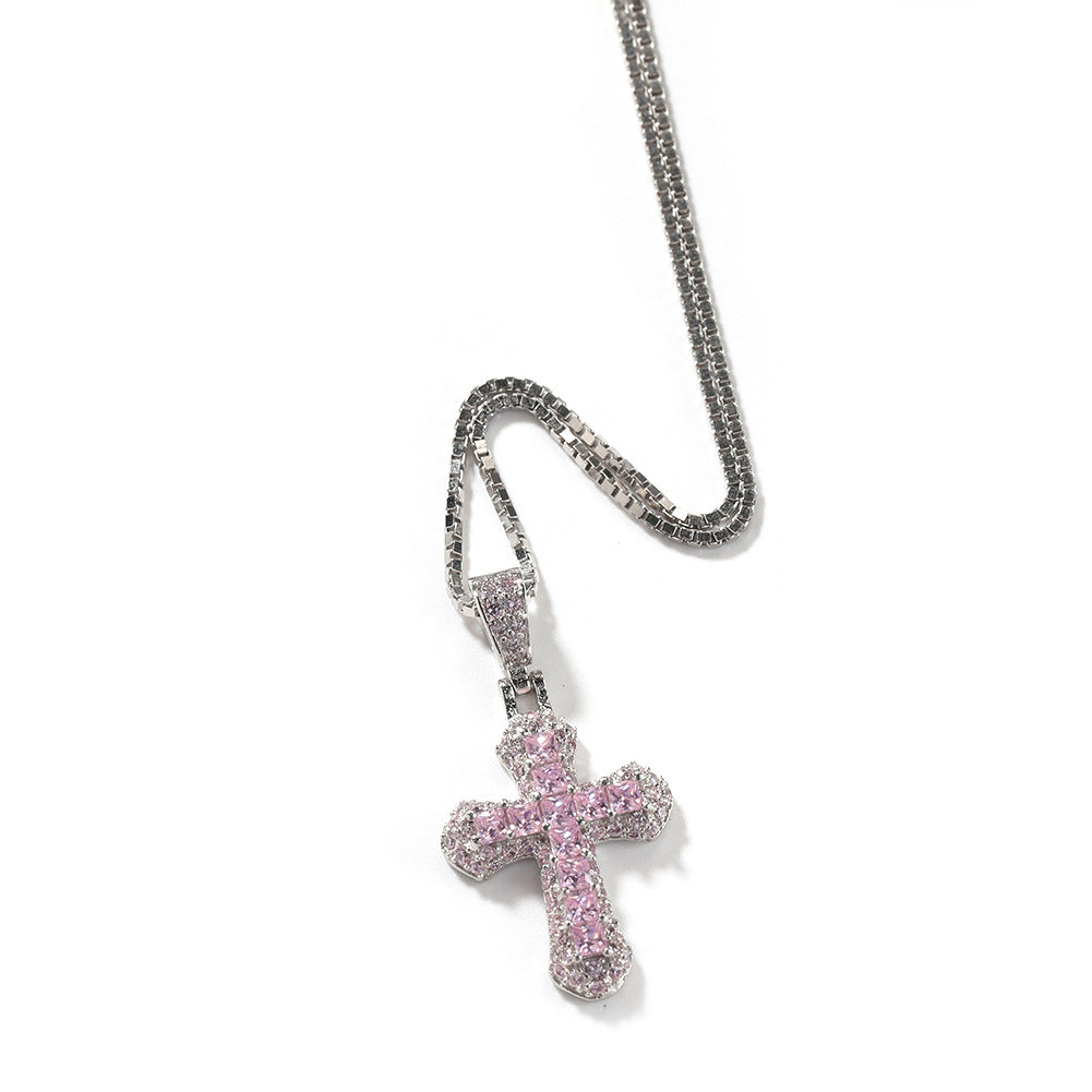Gold-plated, diamond-encrusted mini cross necklace