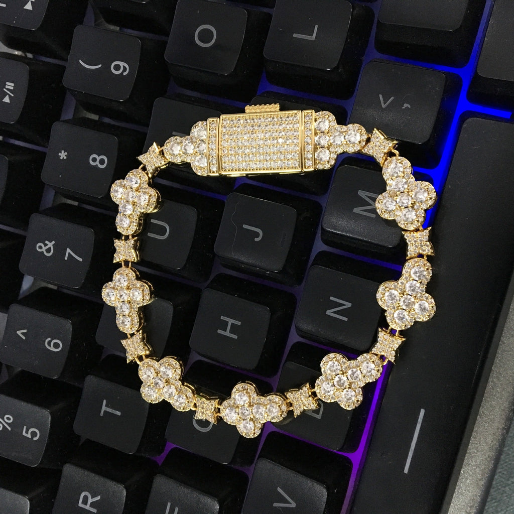 10mm cross flower star bracelet with micro-inlaid zircon