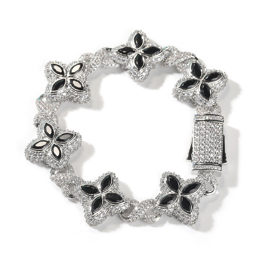 Hip-hop zircon colored infinite four-leaf clover bracelet