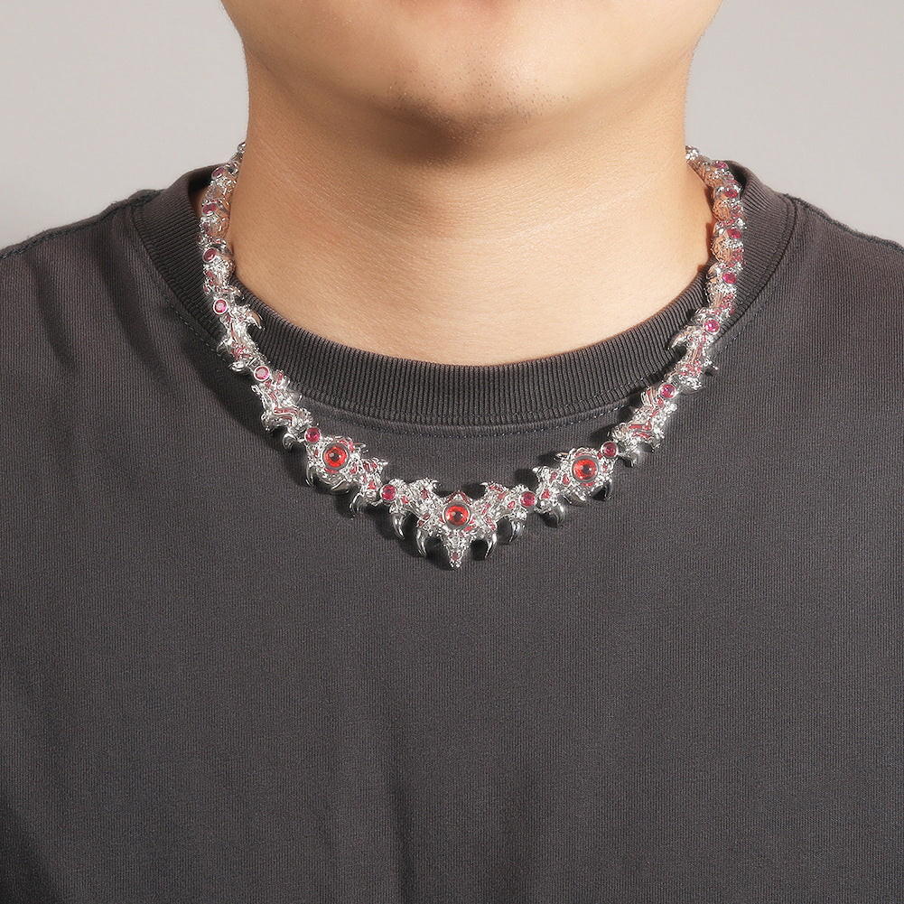 Hip-hop exaggerated spiky parasitic red-eyed thorn diamond-encrusted necklace