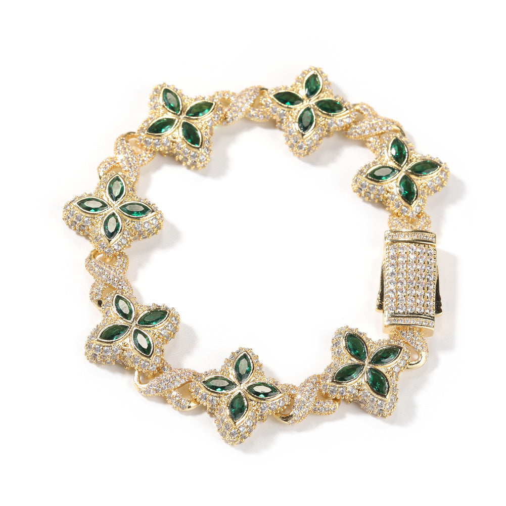 Hip-hop zircon colored infinite four-leaf clover bracelet
