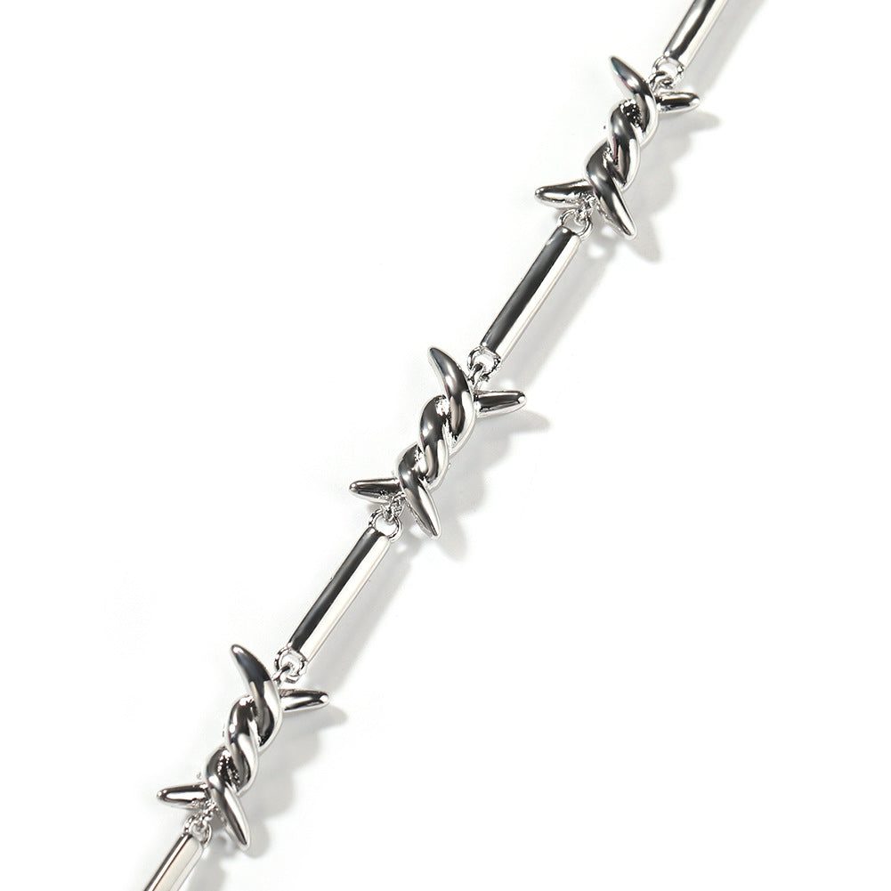 Hiphop zircon-encrusted barbed wire necklace