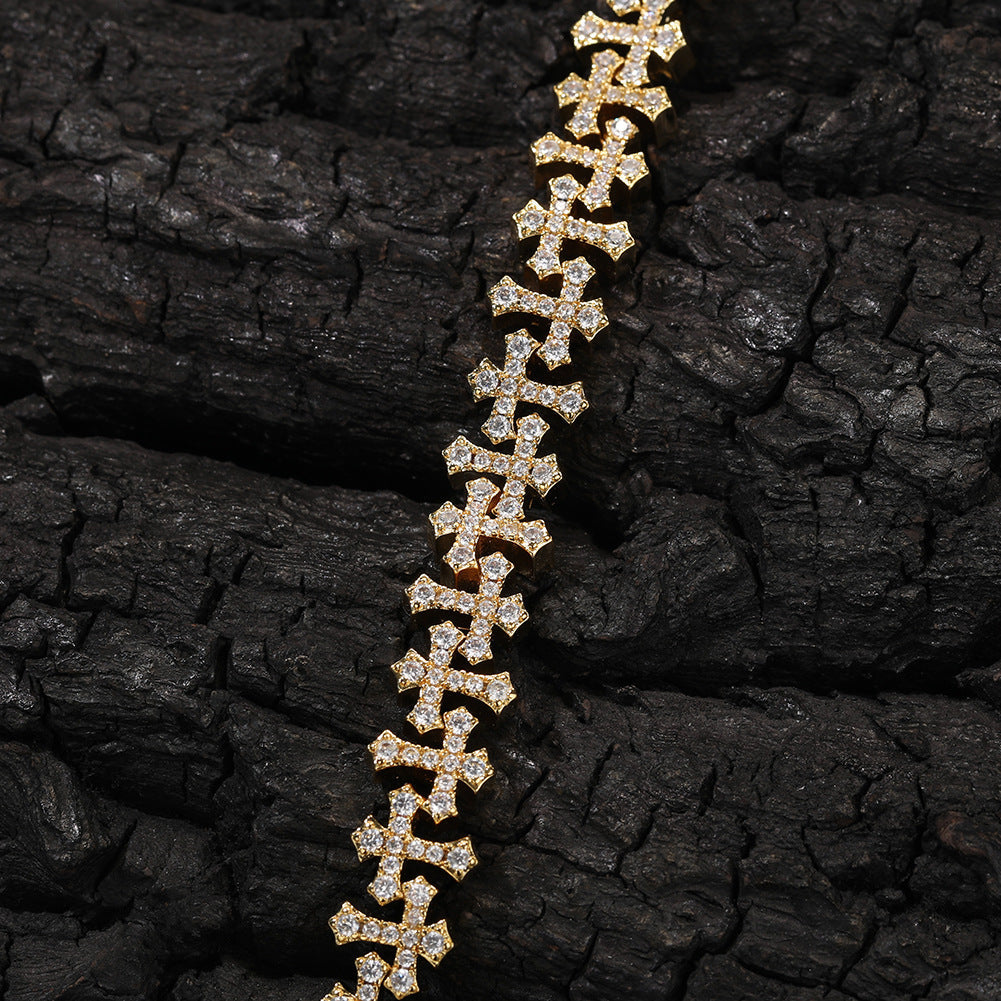 Hip-hop 11.5MM zircon-encrusted cross bracelet
