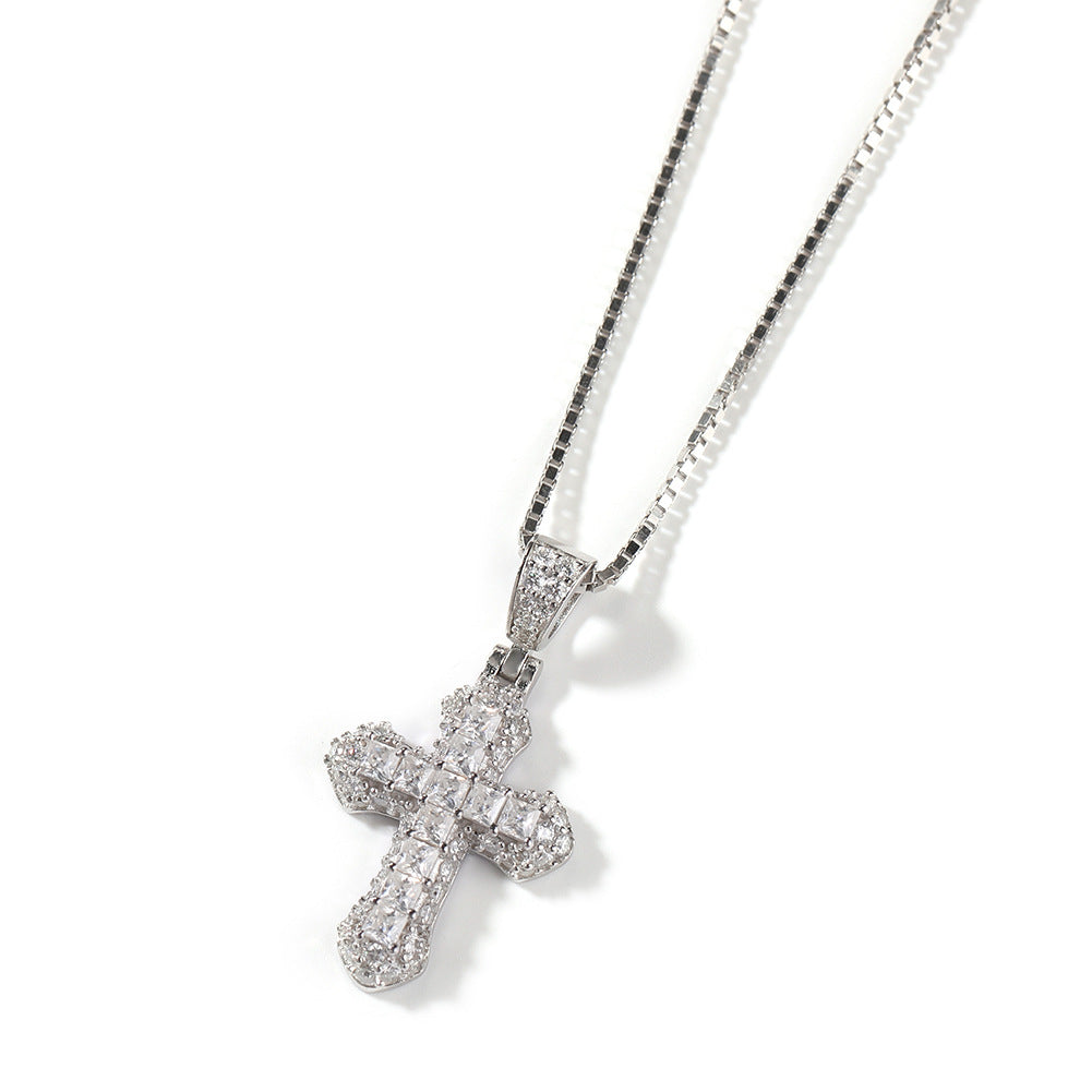 Gold-plated, diamond-encrusted mini cross necklace