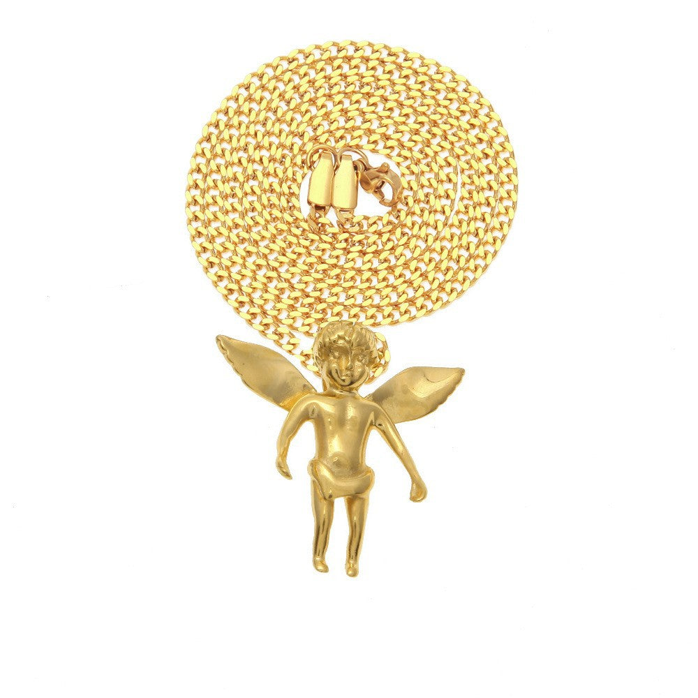 Hip Hop Winged Angel Pendant Necklace