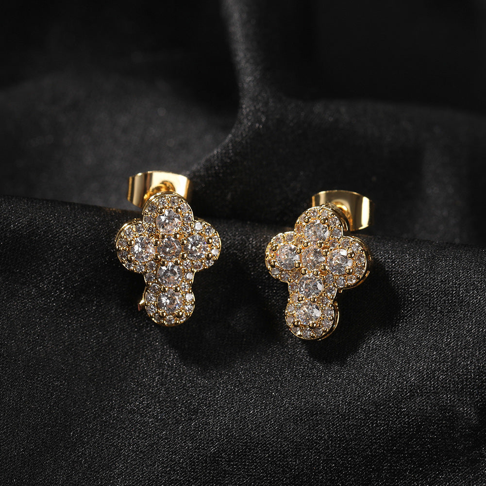 Hip-hop fashion diamond-encrusted cross stud earrings