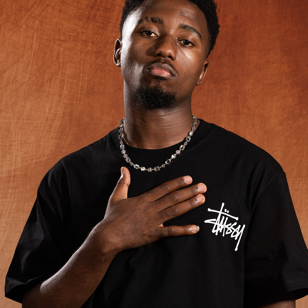 6mm blue colored gemstone bracelet with diamonds