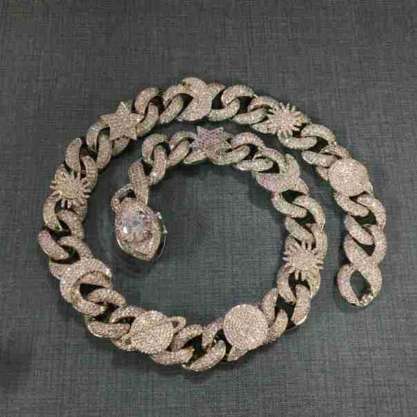 Hip-hop zircon-encrusted sun, star and eye necklace