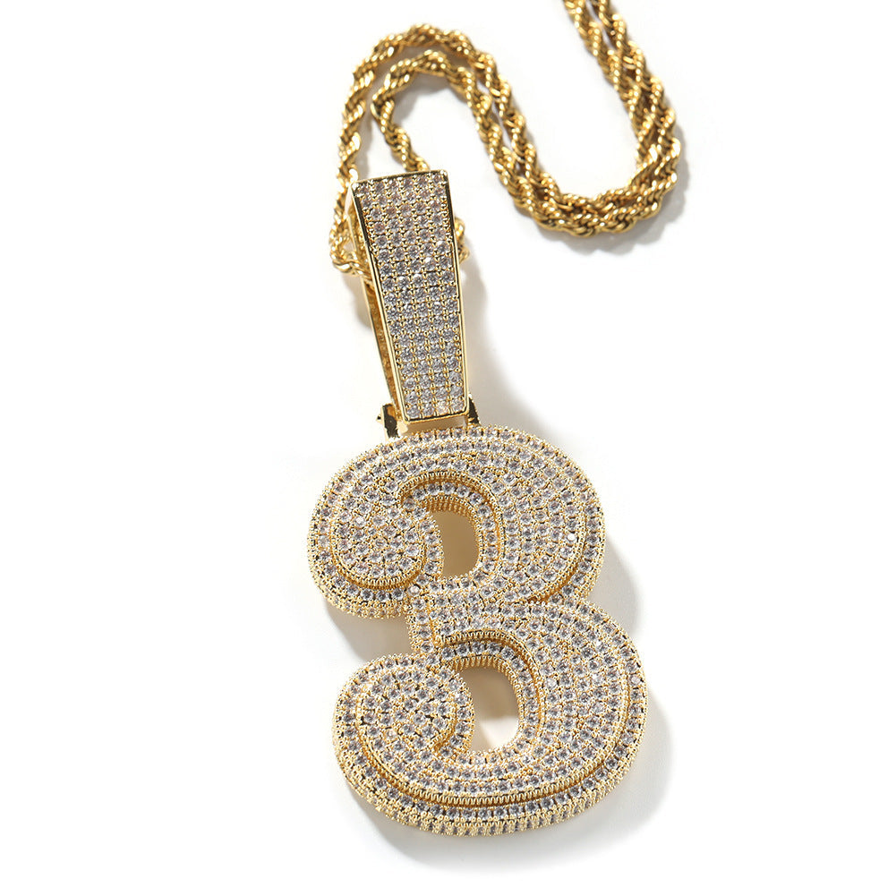 Hip-hop diamond-encrusted number pendant