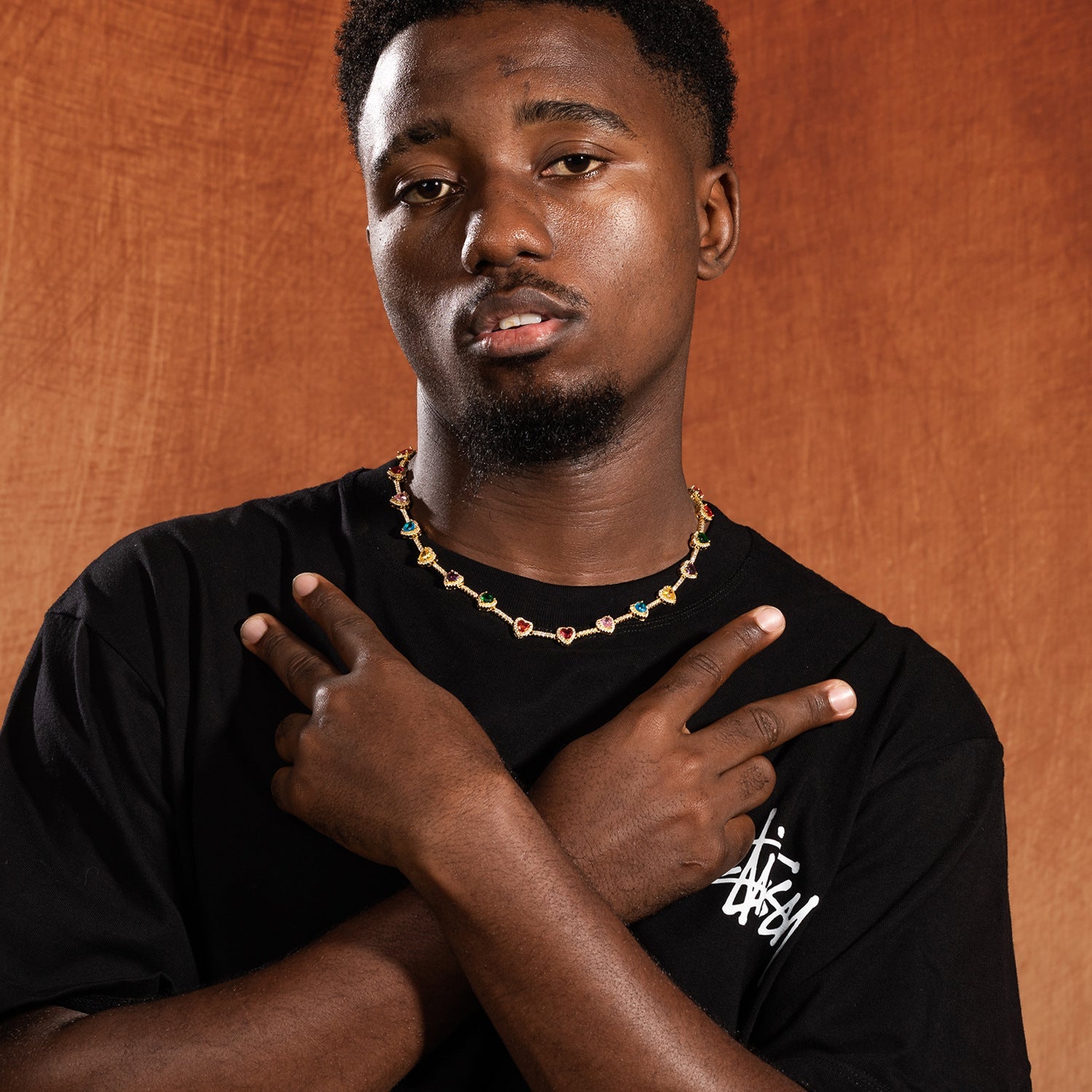 Hip-hop colorful heart-shaped adjustable bracelet and necklace