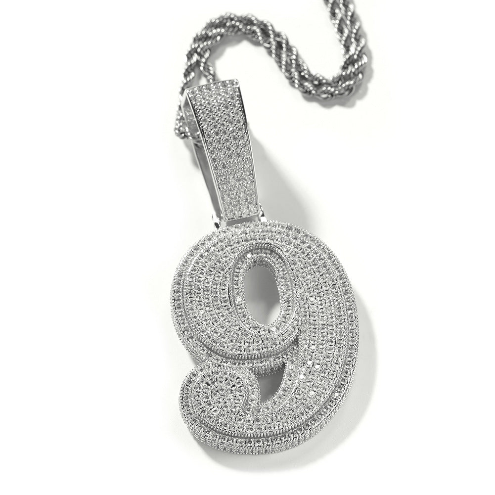 Hip-hop diamond-encrusted number pendant