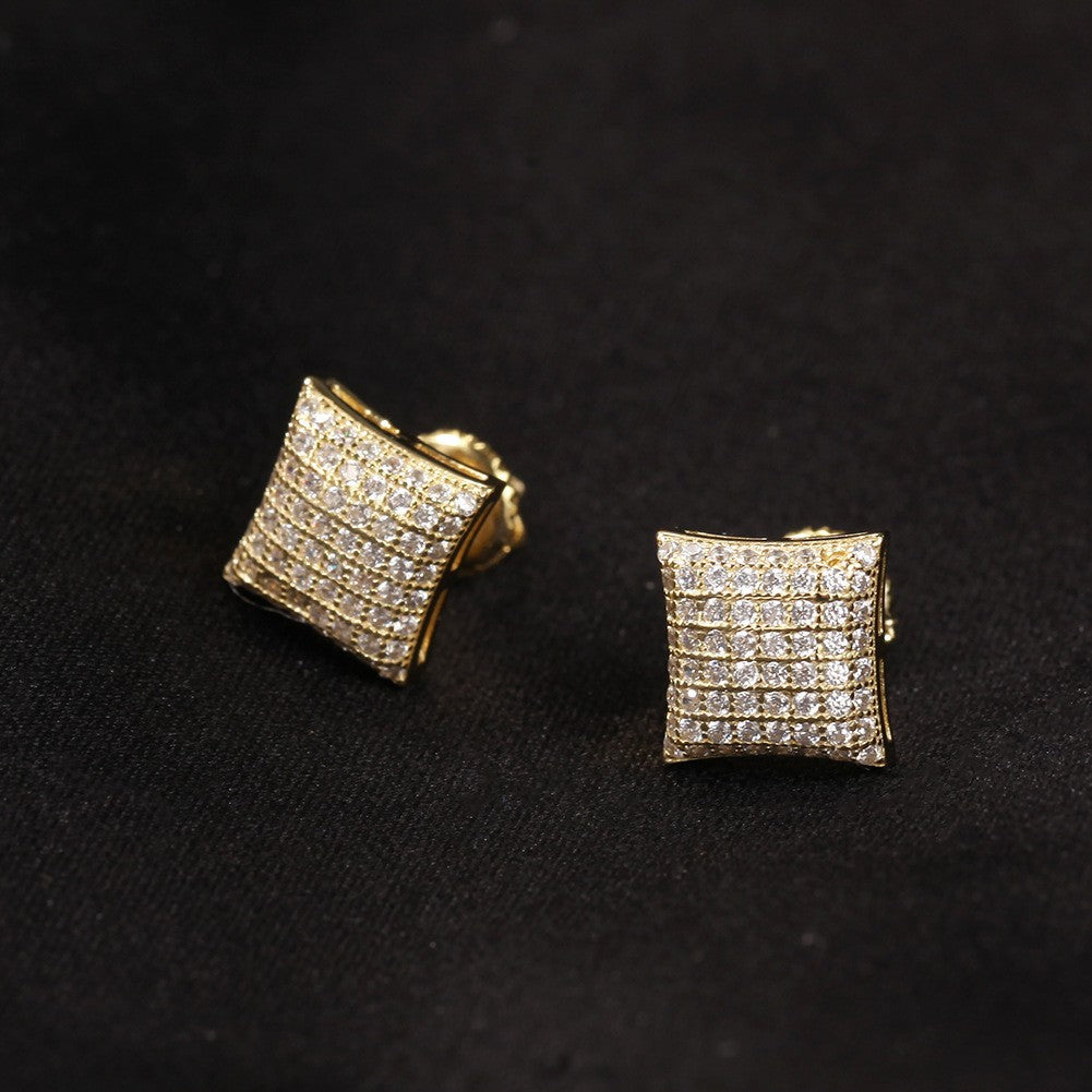 Hip Hop diamond-encrusted 925 silver stud earrings