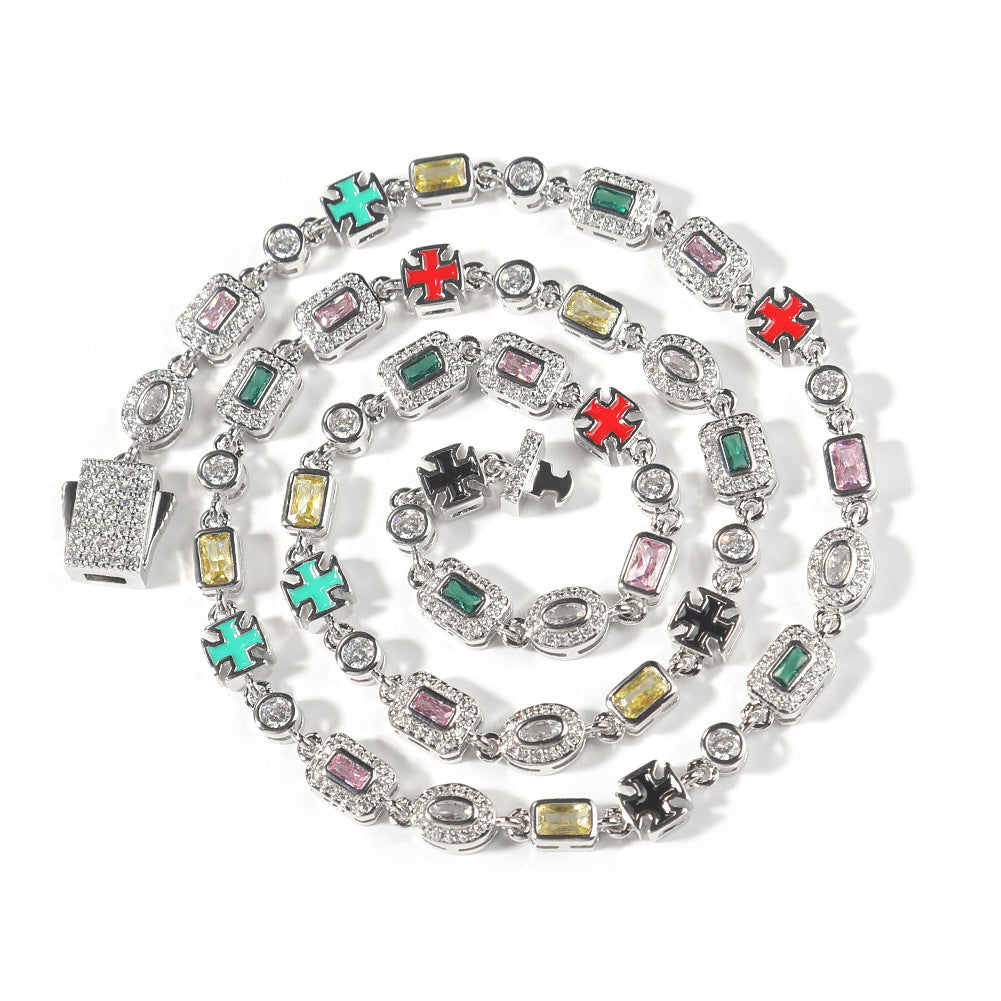 Hip-Hop Diamond-Encrusted 6mm Colored Gemstone Bracelet