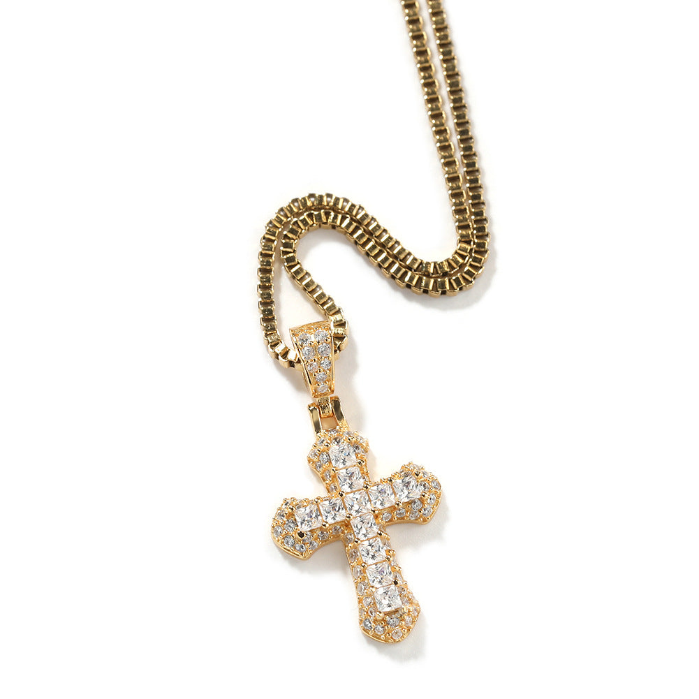 Gold-plated, diamond-encrusted mini cross necklace