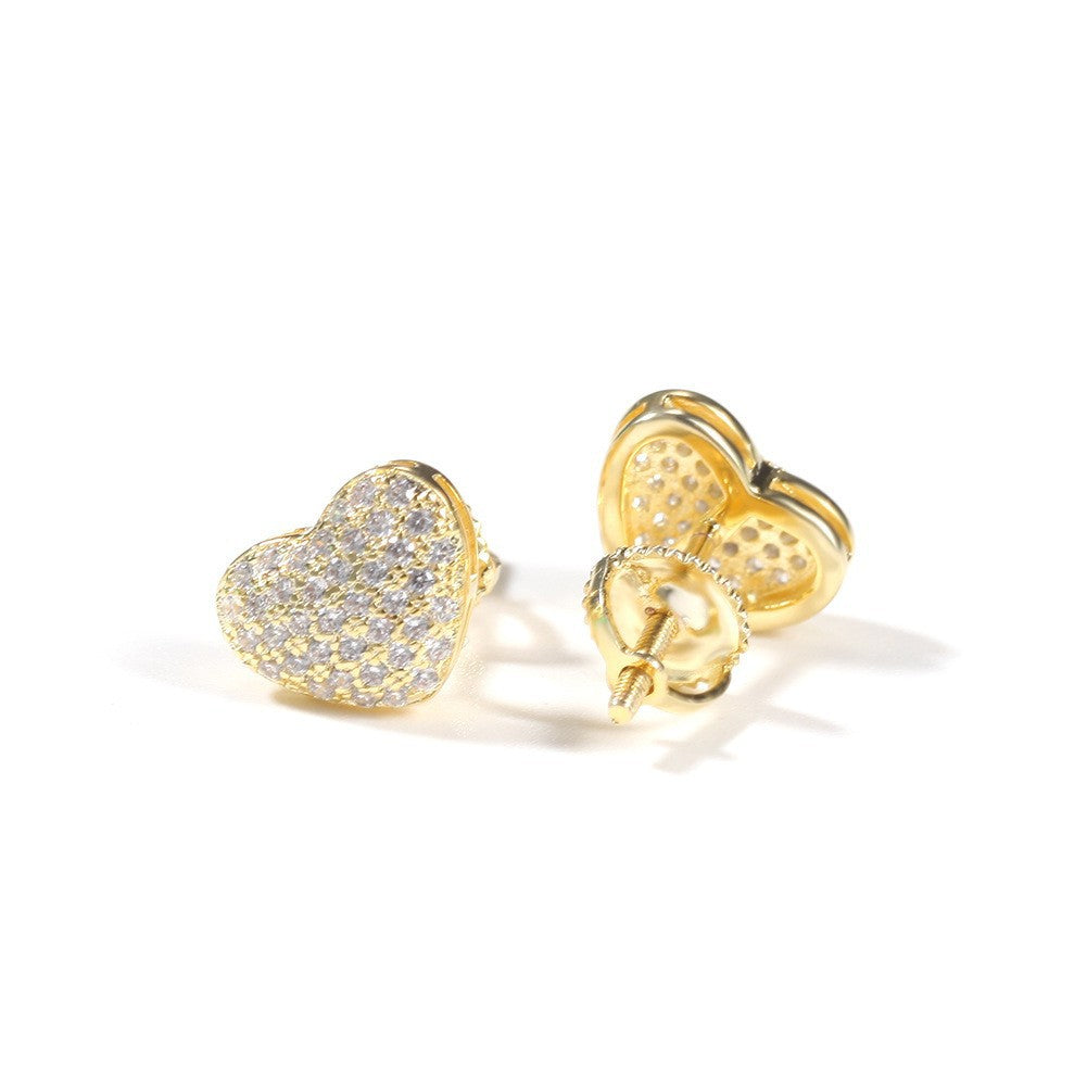 Hip Hop diamond-encrusted 925 silver stud earrings