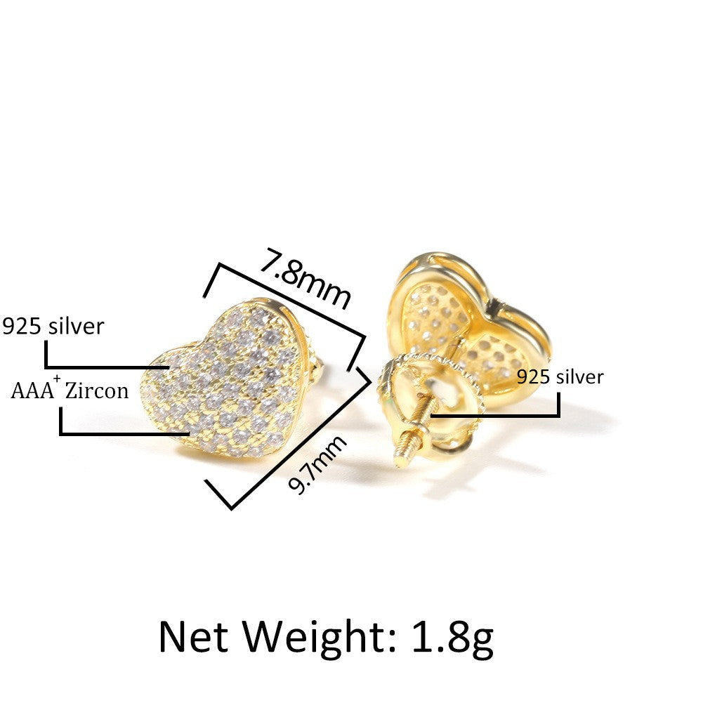 Hip Hop diamond-encrusted 925 silver stud earrings