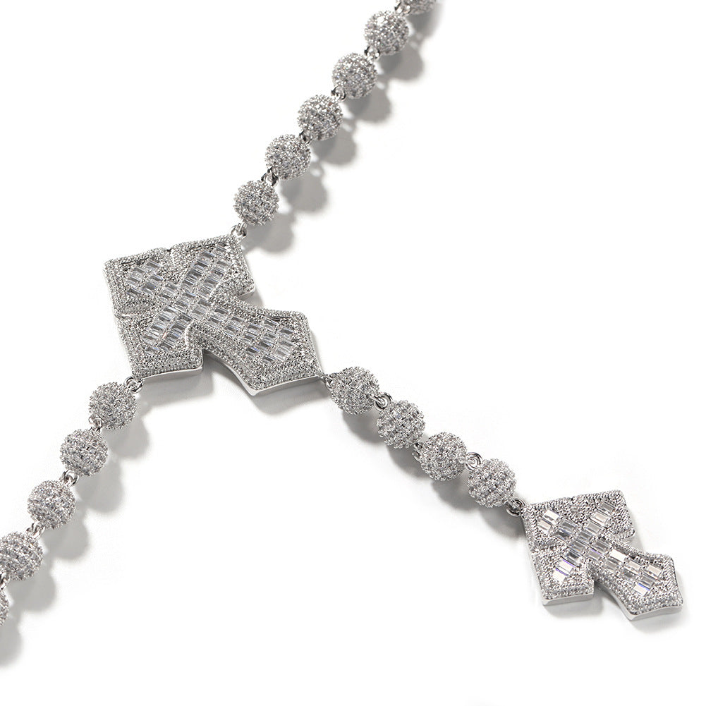 Hip Hop Beaded Zirconia Cross Necklace