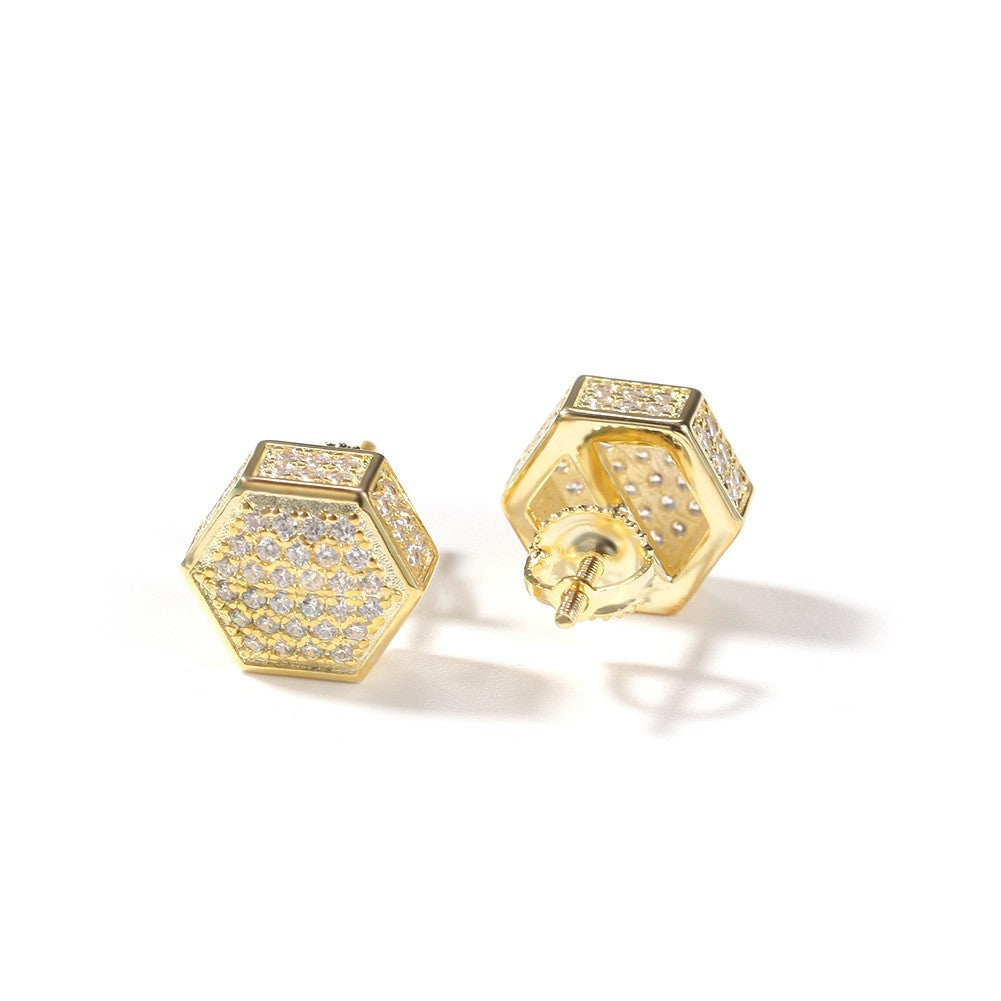 Hip Hop diamond-encrusted 925 silver stud earrings
