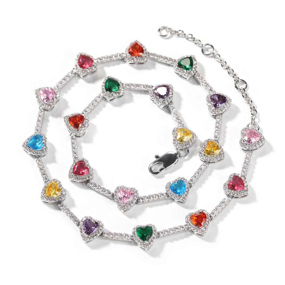 Hip-hop colorful heart-shaped adjustable bracelet and necklace