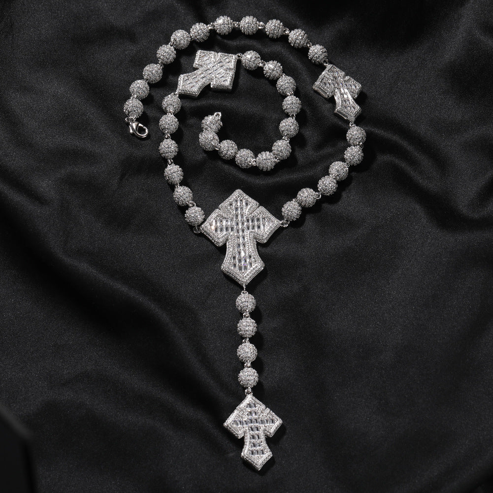 Hip Hop Beaded Zirconia Cross Necklace