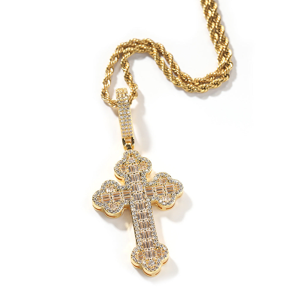Hip-hop large diamond-encrusted cloud cross pendant