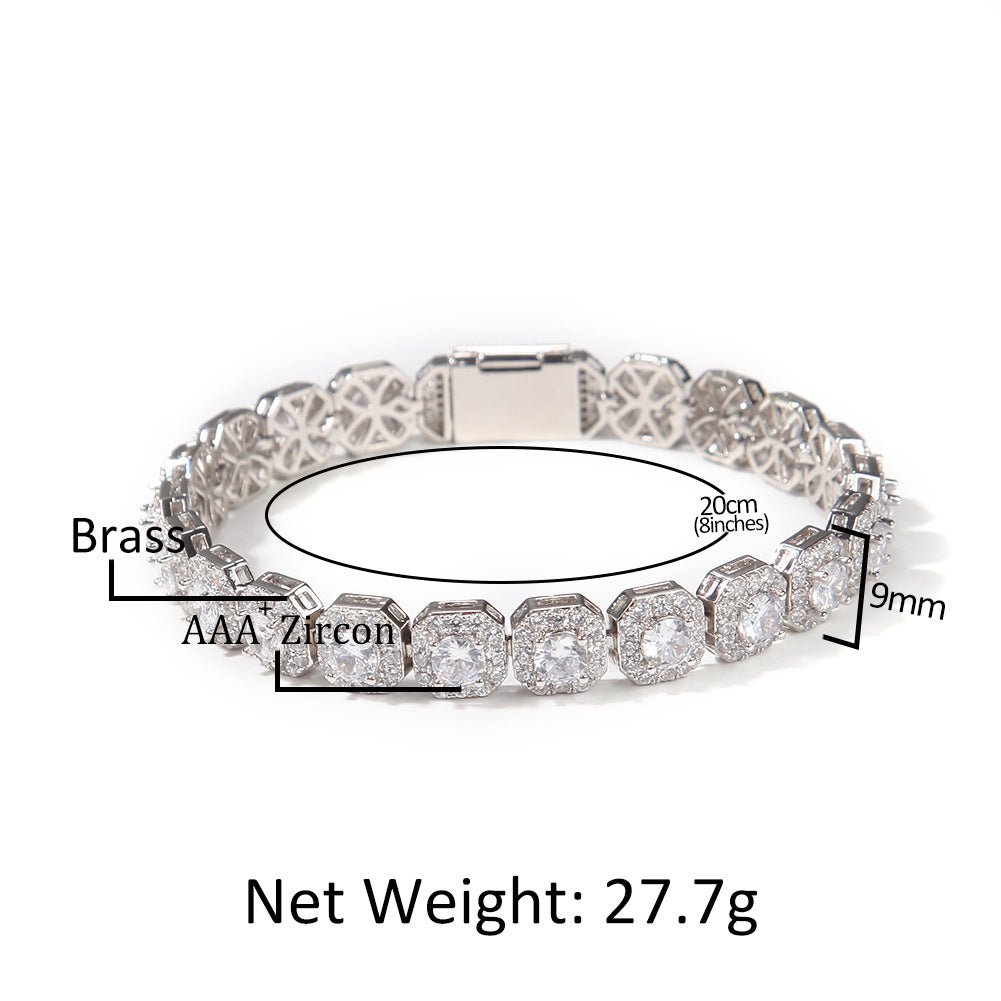 Hip-hop 9mm square rock candy zircon bracelet