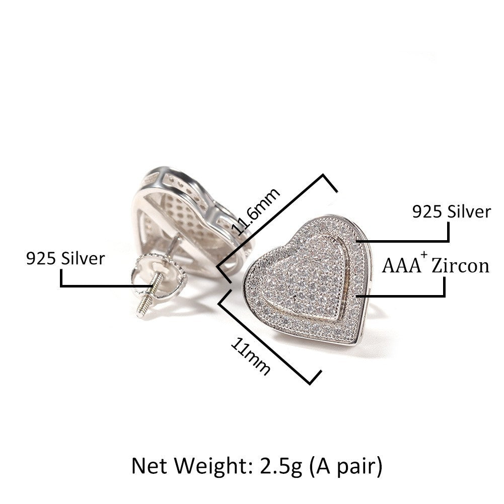 Hip Hop diamond-encrusted 925 silver stud earrings