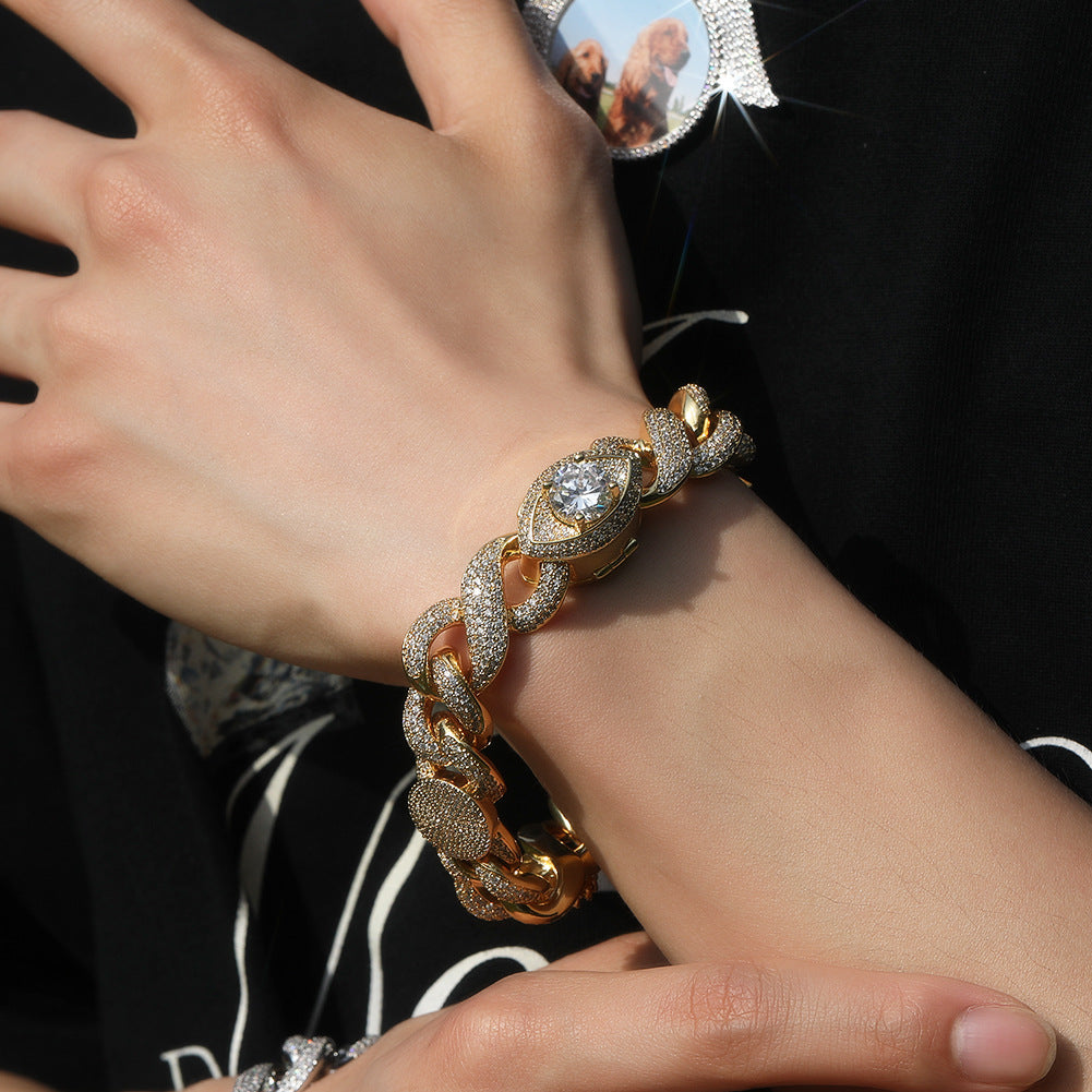 Hip-hop zircon-encrusted sun, star and eye necklace