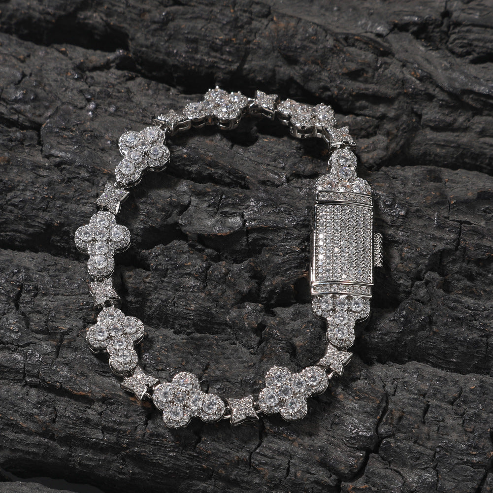 10mm cross flower star bracelet with micro-inlaid zircon