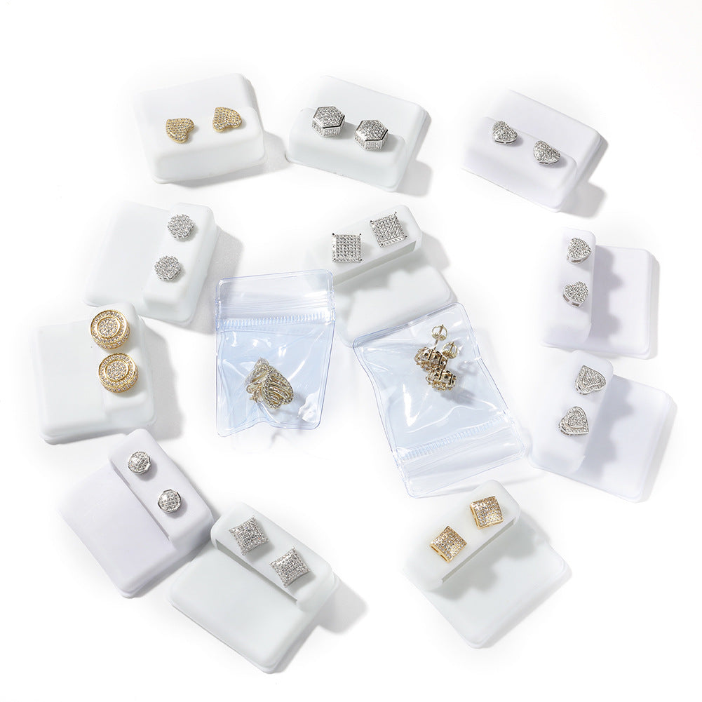 Hip Hop diamond-encrusted 925 silver stud earrings