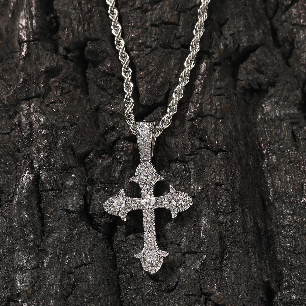 Hip-Hop Diamond-Encrusted Zircon Cross Necklace