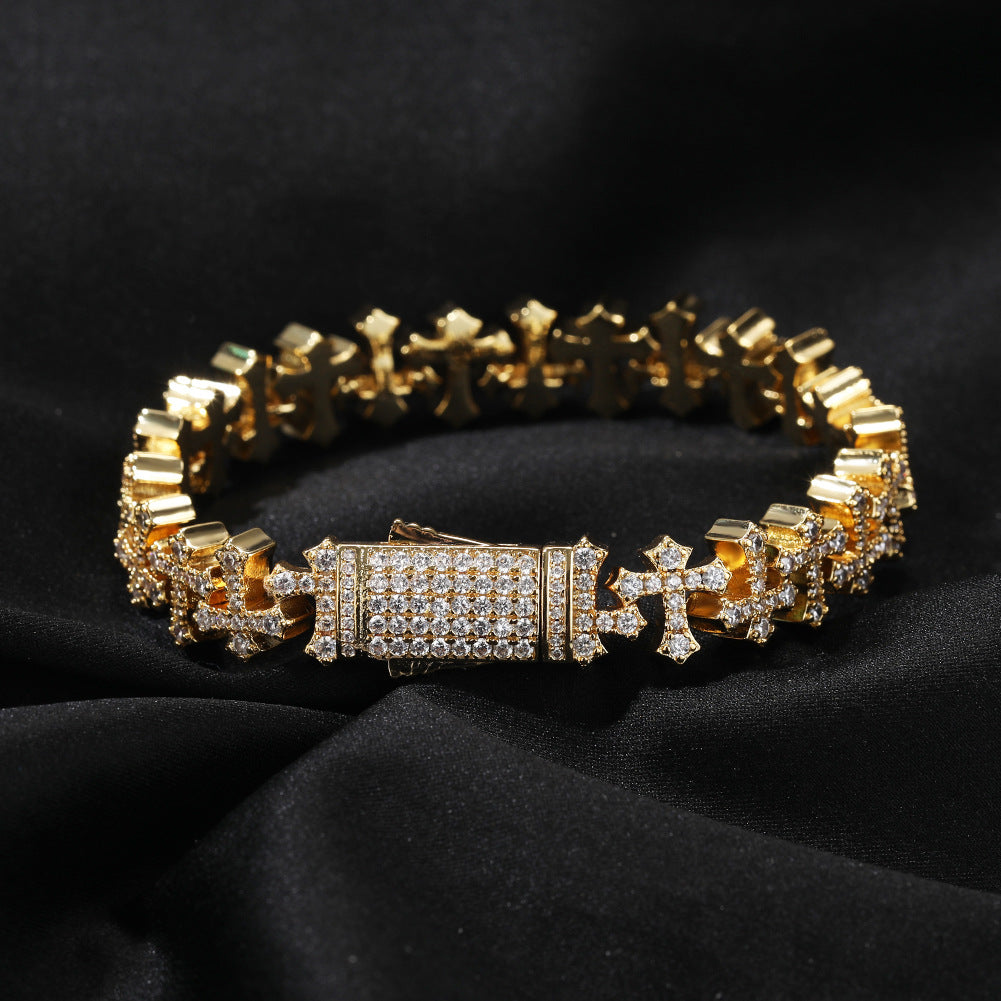 Hip-hop 11.5MM zircon-encrusted cross bracelet