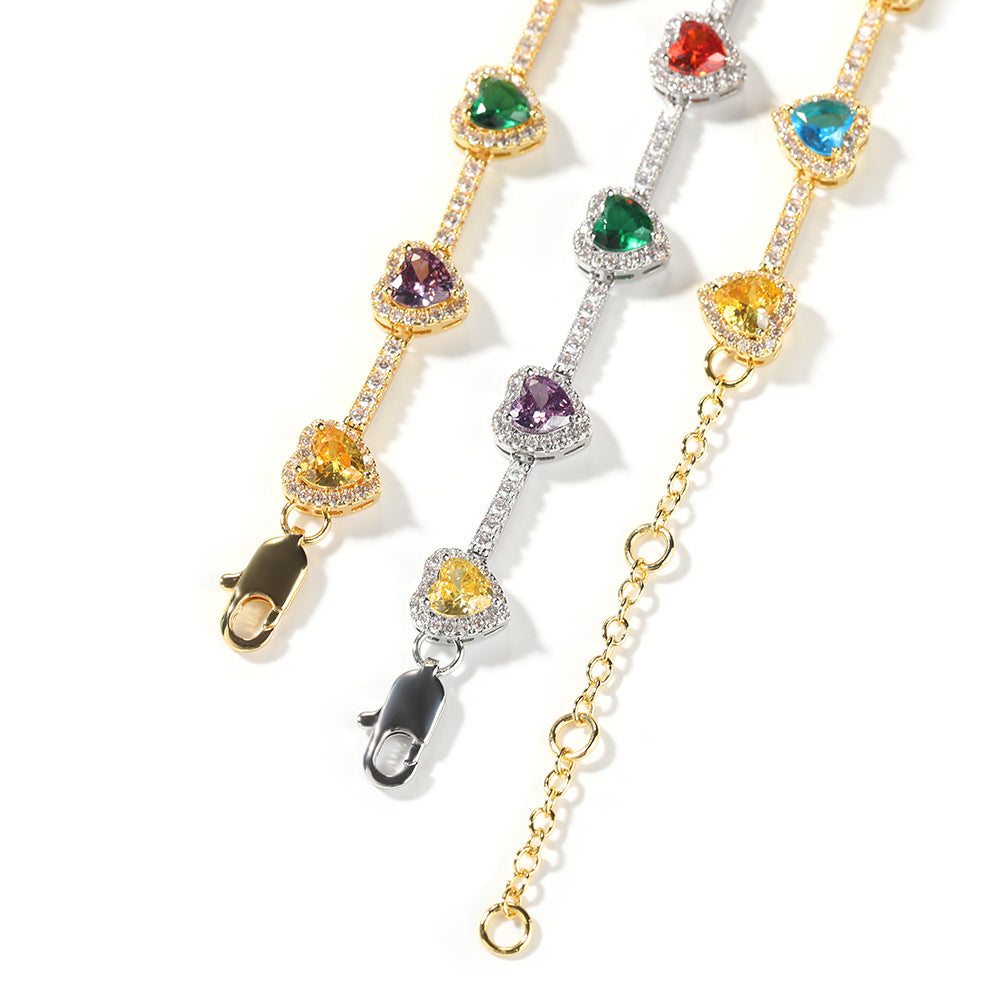 Hip-hop colorful heart-shaped adjustable bracelet and necklace