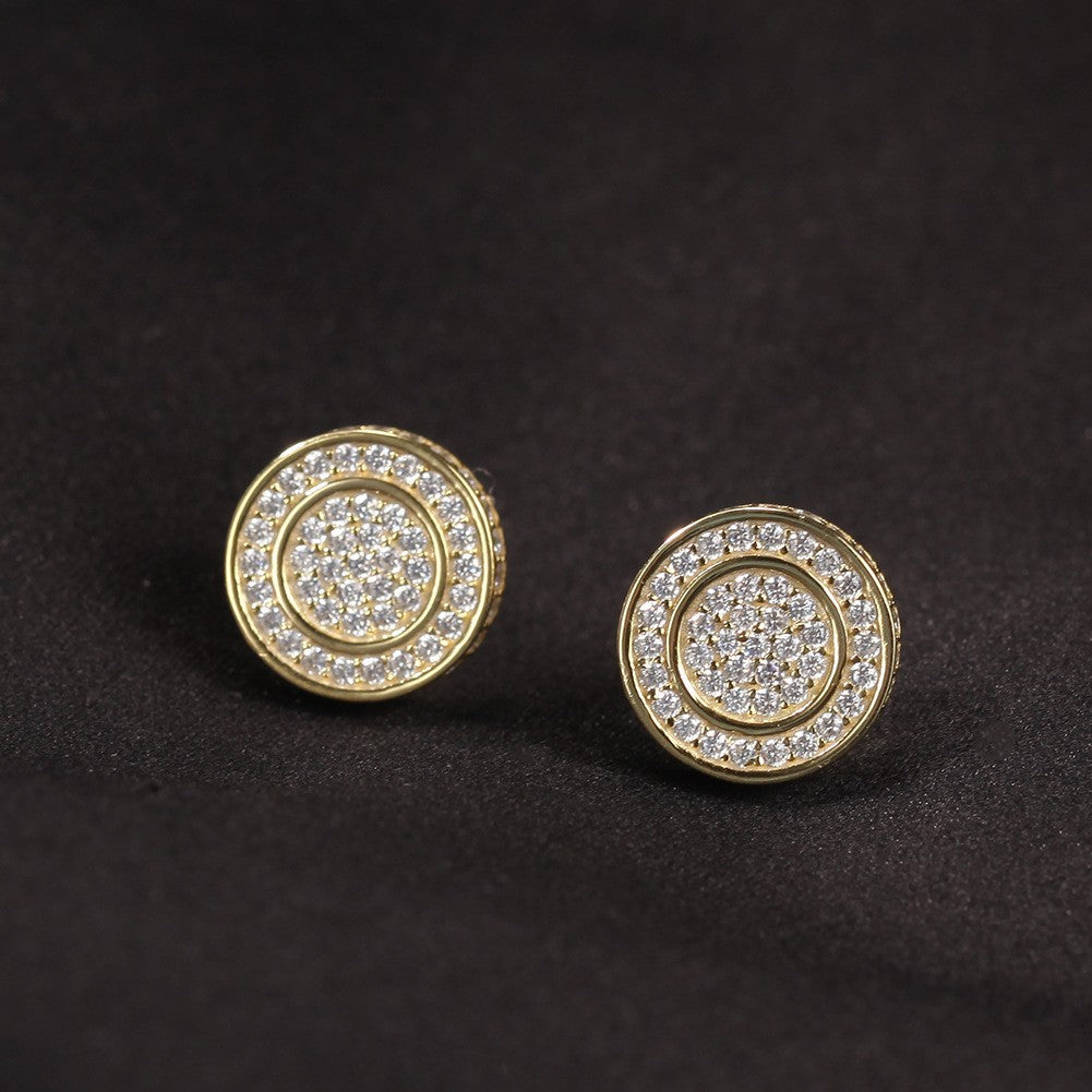 Hip Hop diamond-encrusted 925 silver stud earrings