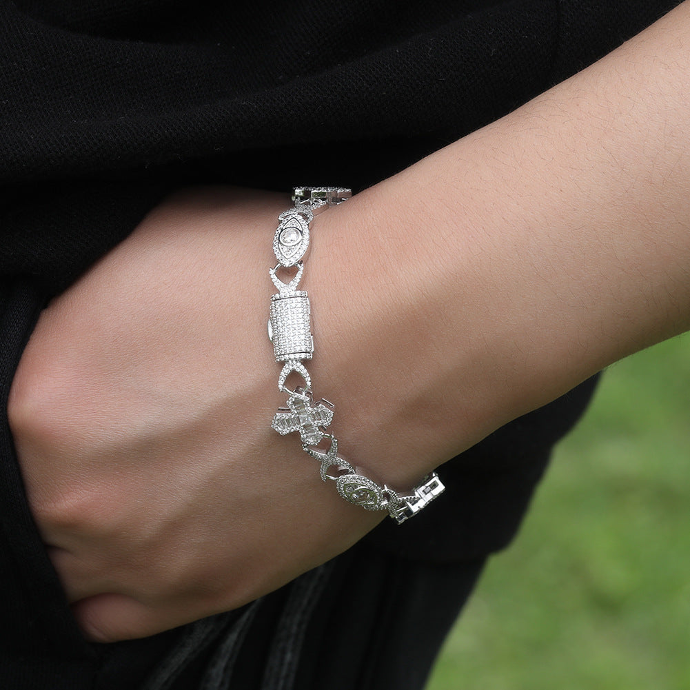 Hip Hop Zirconia Eye Cross Bracelet